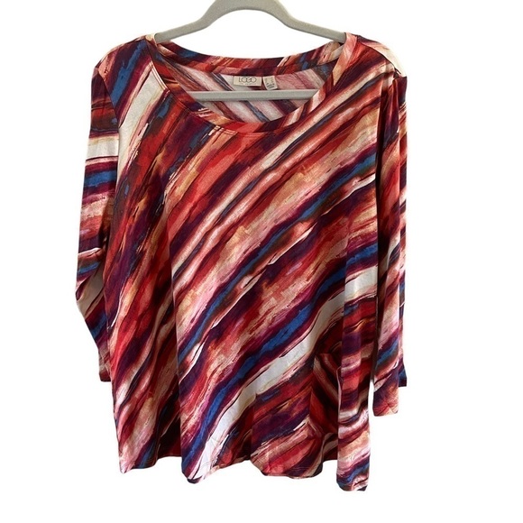 NWOT Logo Lori Goldstein Cotton Slub Top Persian red patch pocket size L - Picture 2 of 11